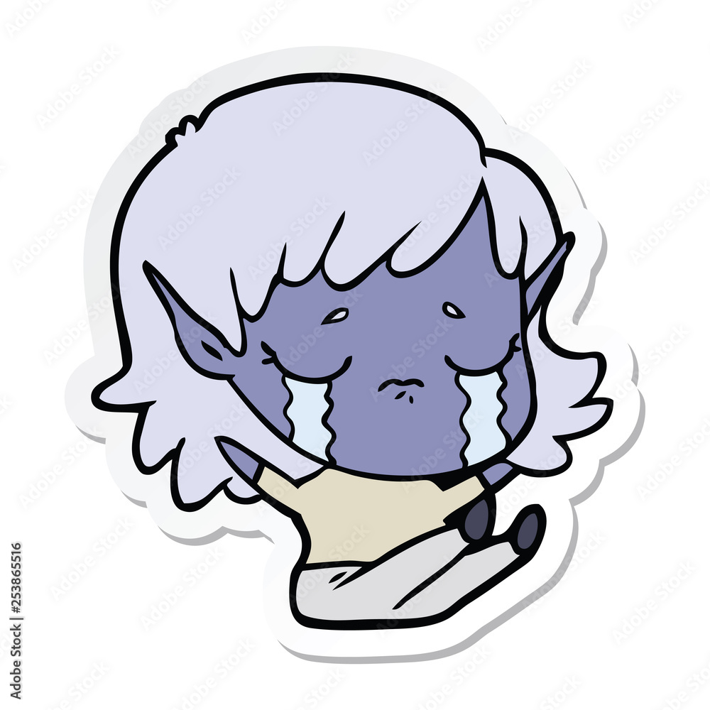 sticker of a cartoon crying elf girl sticker of a cartoon crying elf girl
