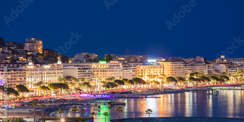 France, Provence-Alpes-Cote d'Azur, Cannes, Croisette, Boulevard de la Croisette in the evening photo