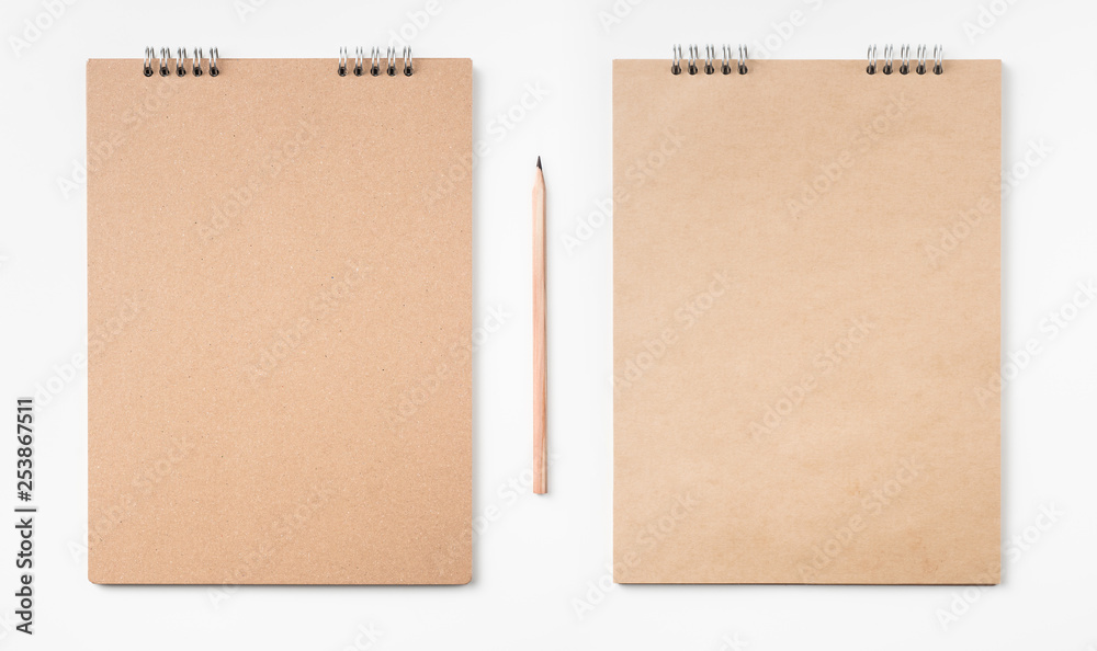 kraft notebook and pen on white background kraft notebook and pen on white background