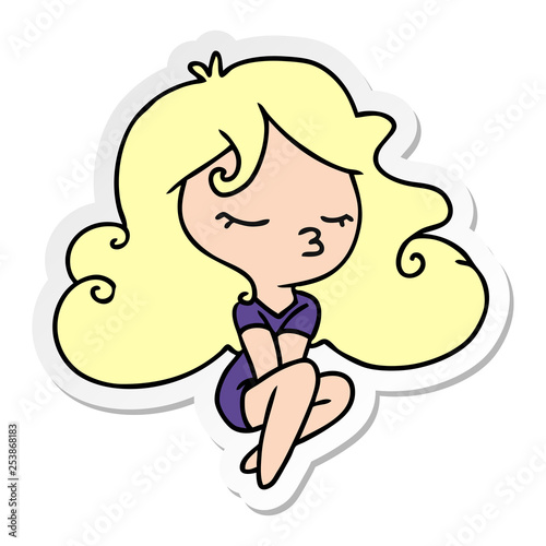 sticker cartoon of cute kawaii girl