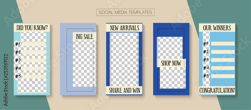 Editable Stories Minimal Vector Layout. Social Media Like and Share, Trends, Sale -50 Photo Frames Kit. Sale Insta Stories Layout