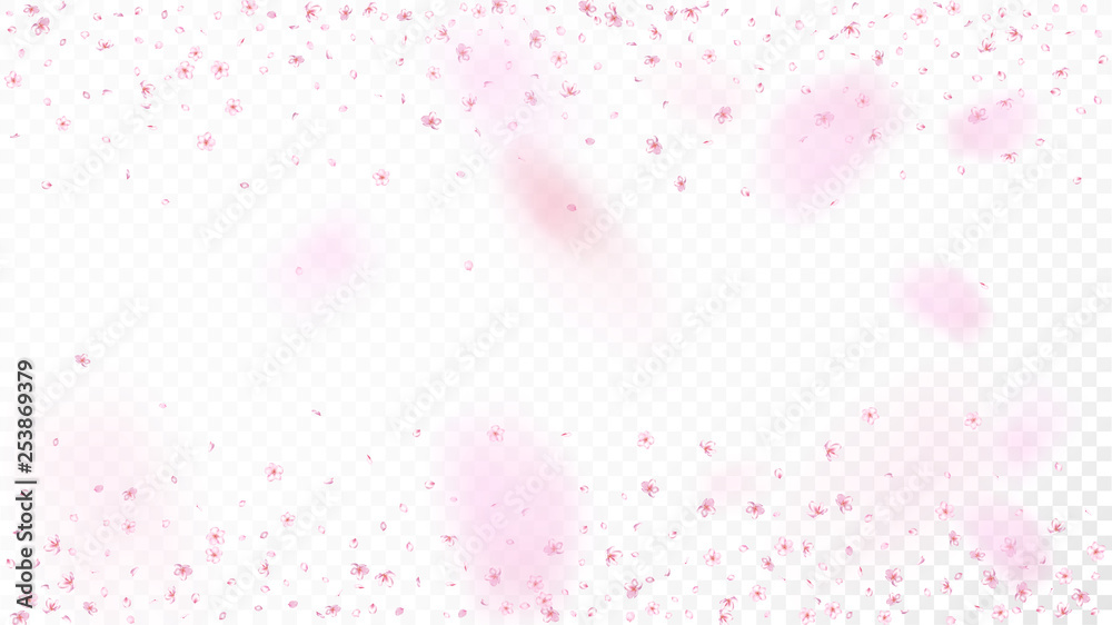 Nice Sakura Blossom Isolated Vector. Watercolor Showering 3d Petals Wedding Pattern. Japanese Style Flowers Wallpaper. Valentine, Mother's Day Realistic Nice Sakura Blossom Isolated on White