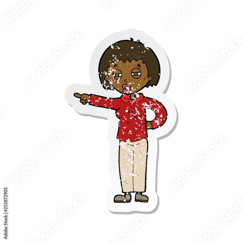 retro distressed sticker of a cartoon woman telling off