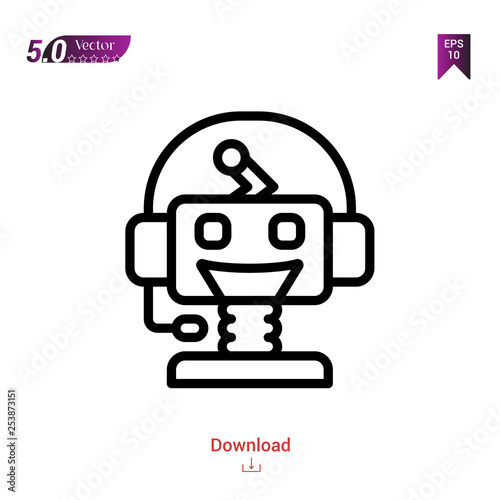Outline robot icon isolated on white background. Line pictogram. Graphic design, mobile application, artificial intelligence icons, user interface. Editable stroke. EPS10 format vector illustration
