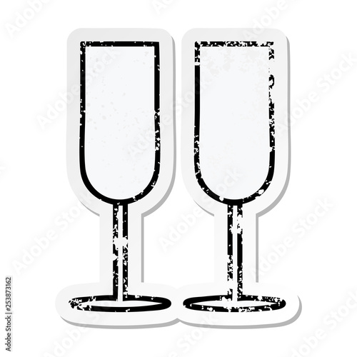 distressed sticker of a cute cartoon champagne flutes