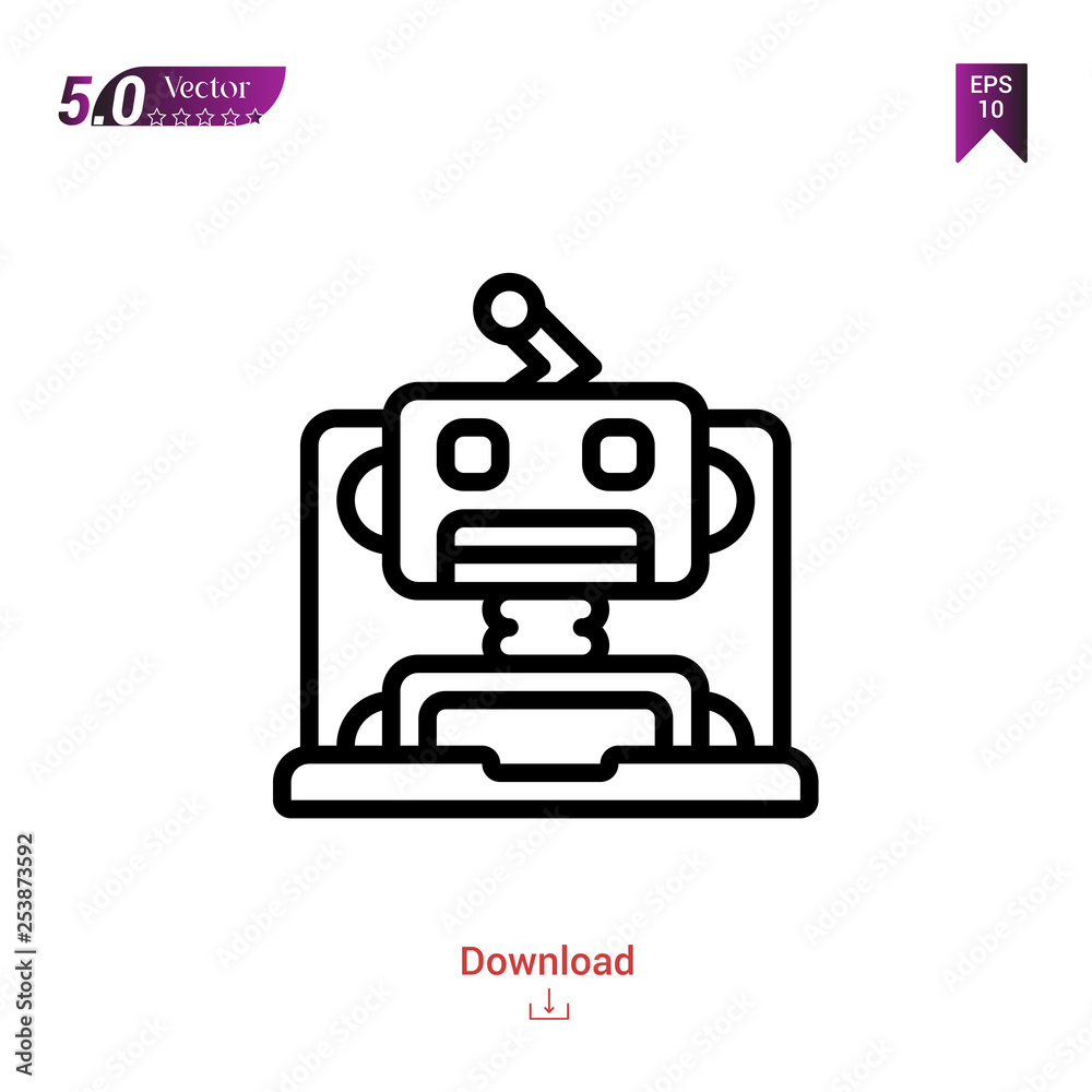 Outline robot icon isolated on white background. Line pictogram. Graphic design, mobile application, artificial intelligence icons, user interface. Editable stroke. EPS10 format vector illustration Outline robot icon isolated on white background. Line pictogram. Graphic design, mobile application, artificial intelligence icons, user interface. Editable stroke. EPS10 format vector illustration