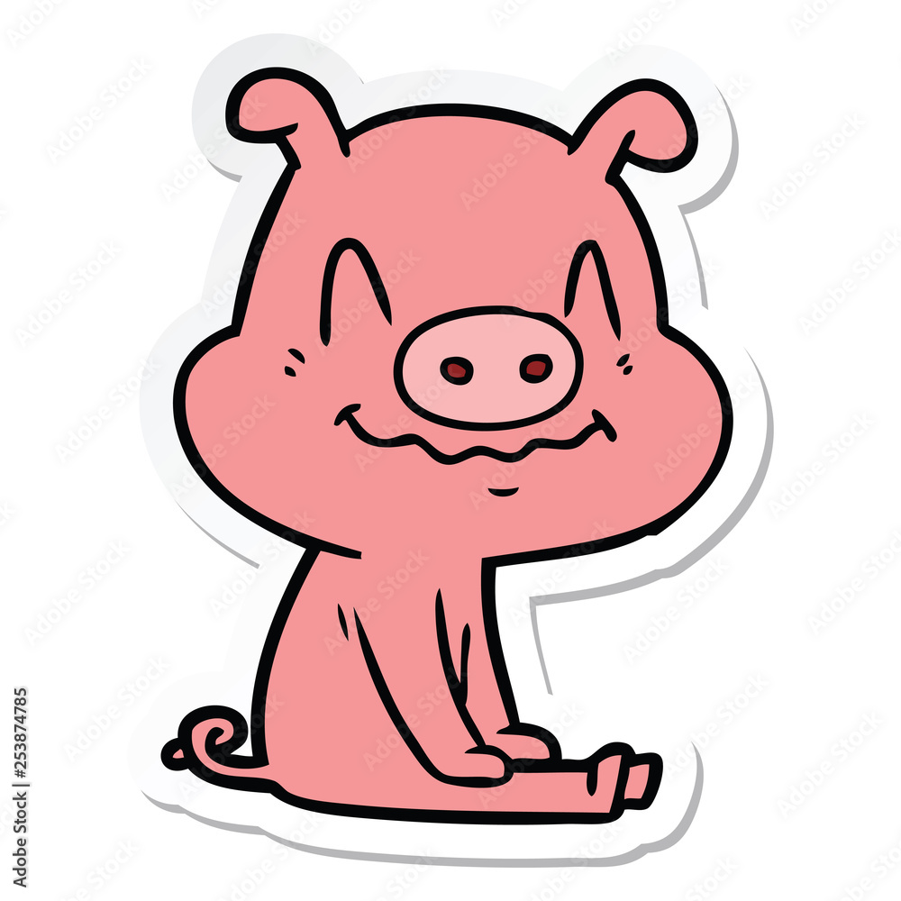 sticker of a nervous cartoon pig sitting sticker of a nervous cartoon pig sitting