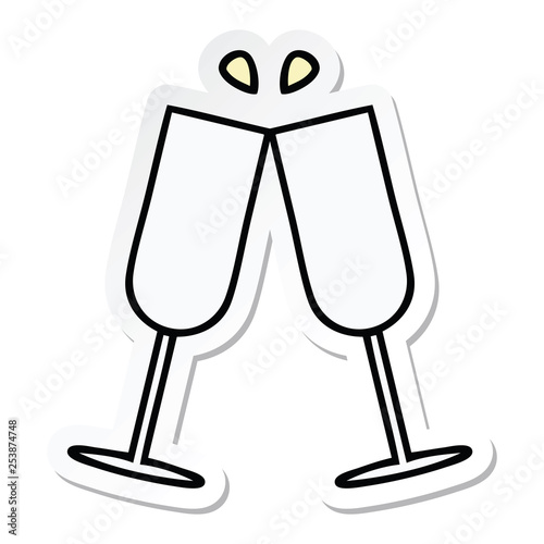 sticker of a cute cartoon clinking champagne flutes