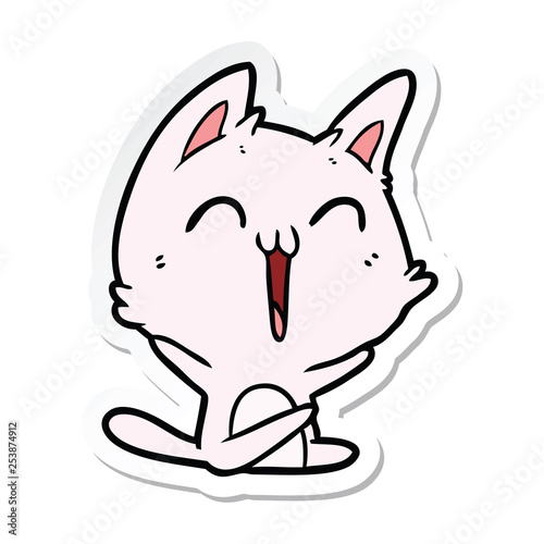 sticker of a happy cartoon cat meowing