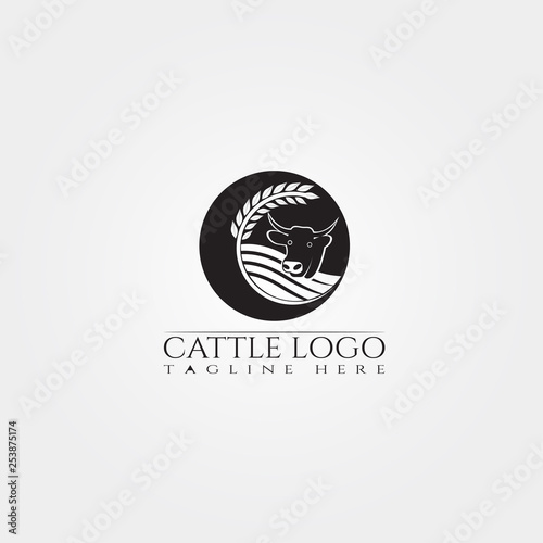 Cow farm icon template, cattle farm symbol, creative vector logo design, livestock, animal husbandry, illustration element