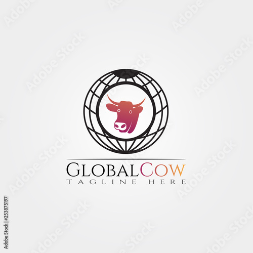 Cow farm icon template, cattle farm symbol, global cow , creative vector logo design, livestock, animal husbandry, illustration element