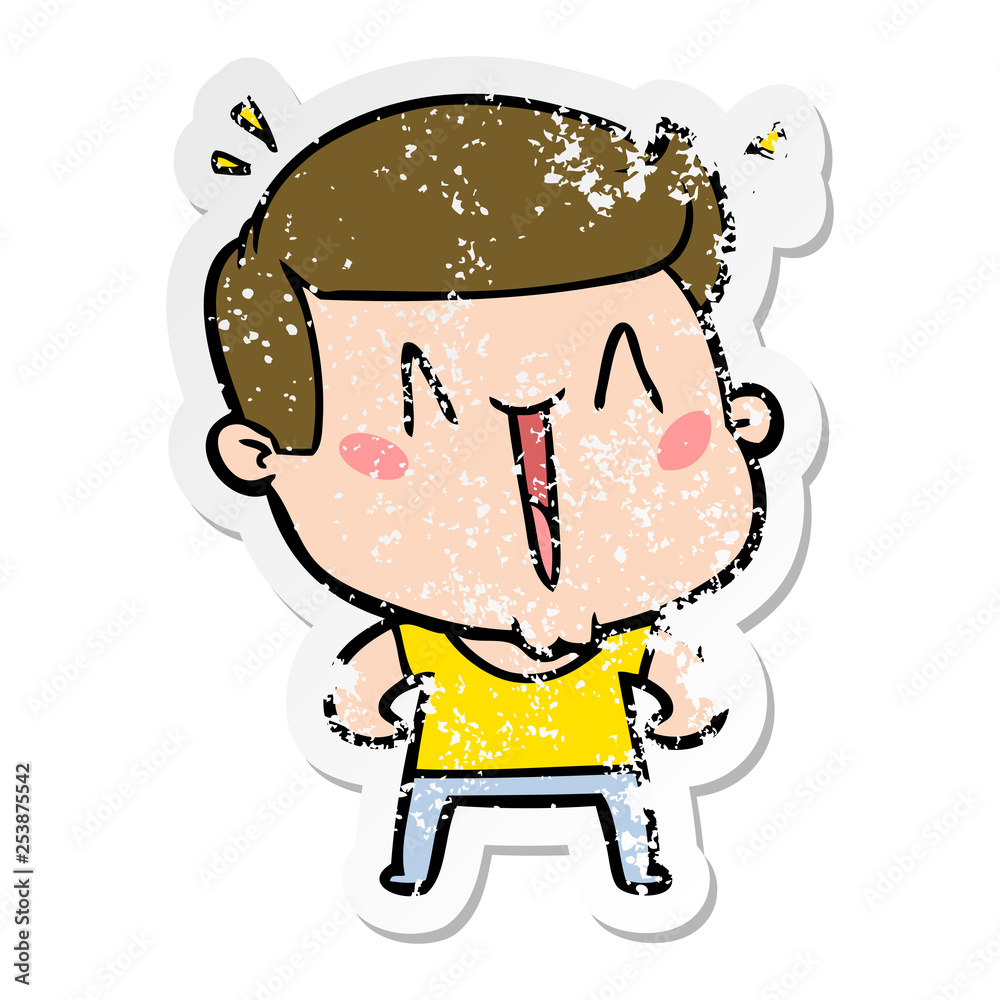 distressed sticker of a cartoon excited man distressed sticker of a cartoon excited man