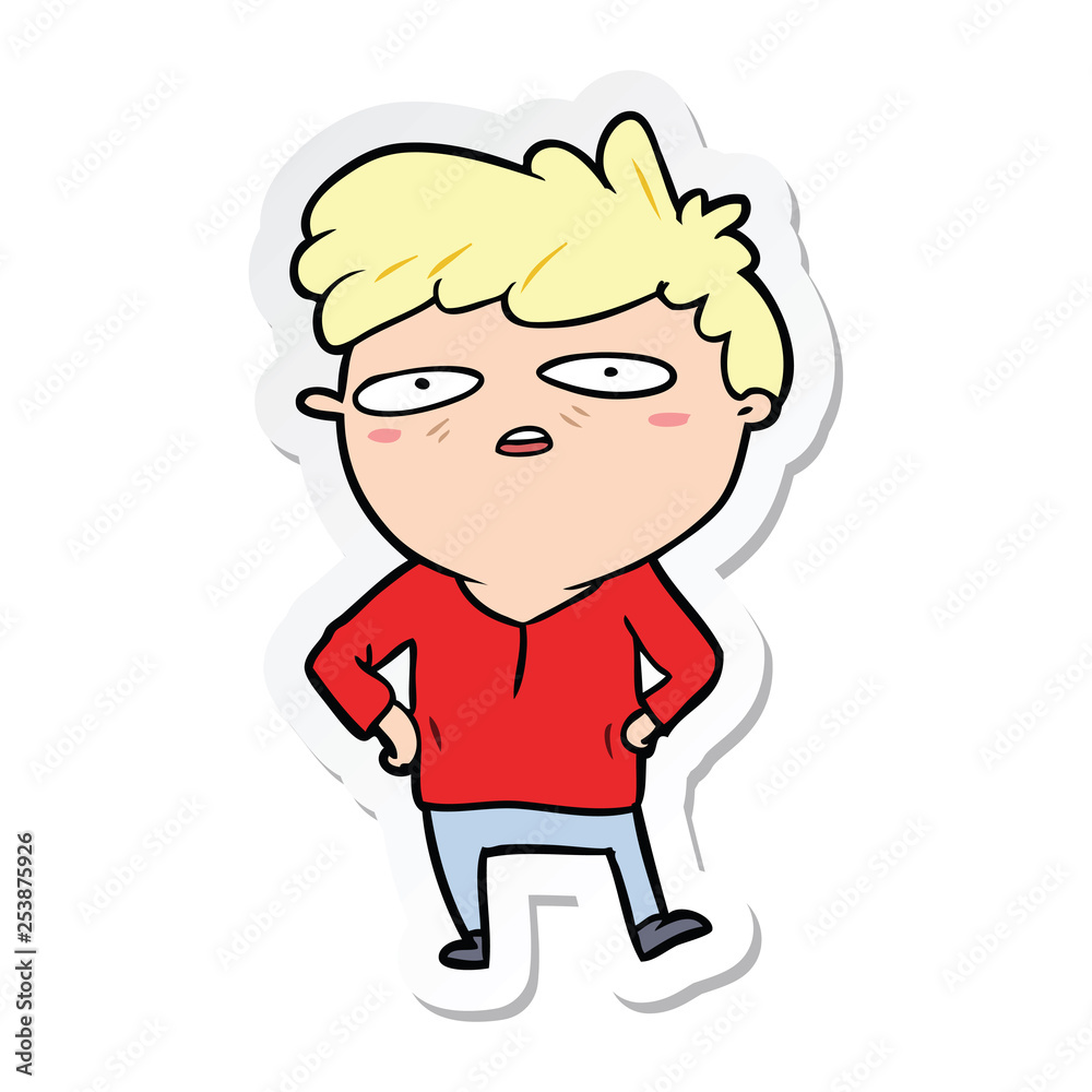 sticker of a cartoon impatient man sticker of a cartoon impatient man