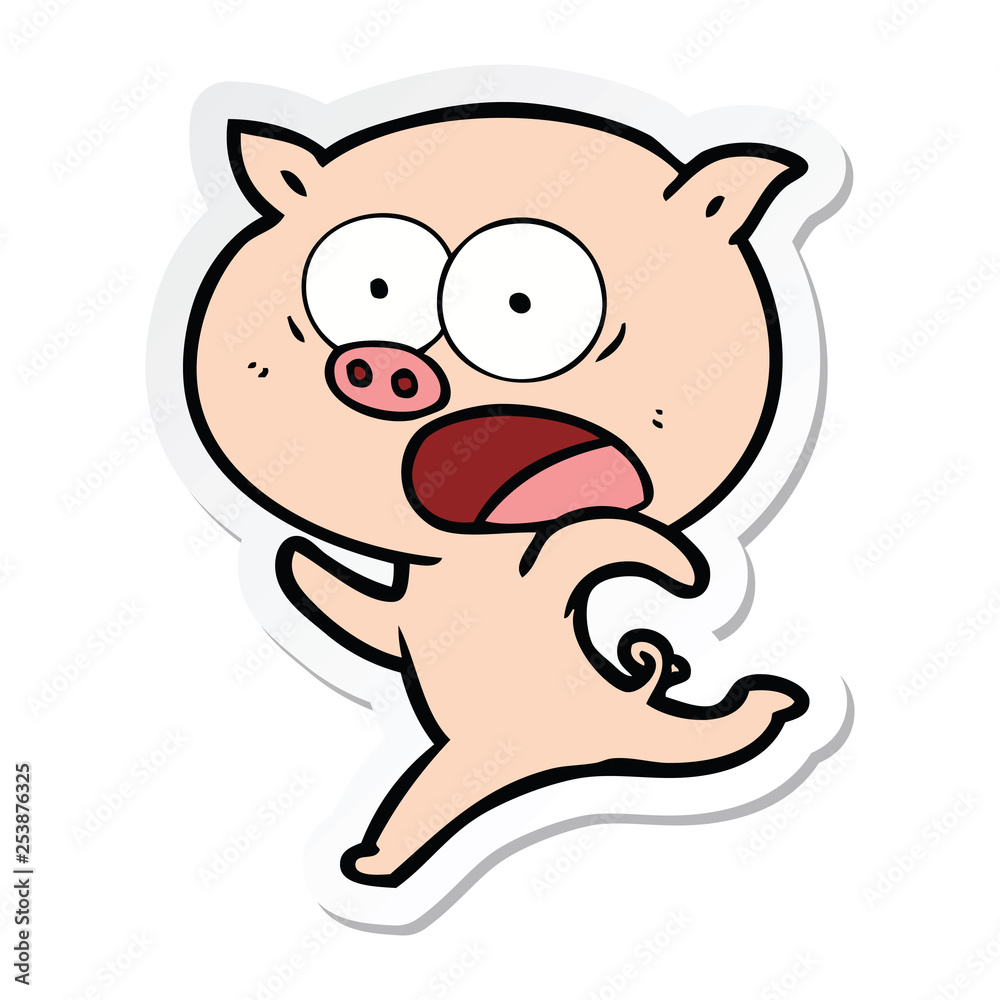 sticker of a cartoon pig running sticker of a cartoon pig running