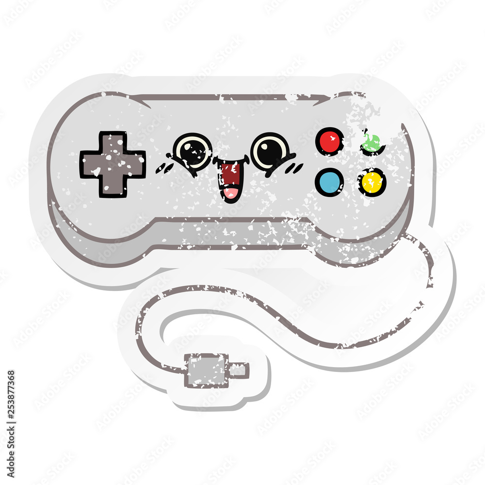 distressed sticker of a cute cartoon game controller distressed sticker of a cute cartoon game controller