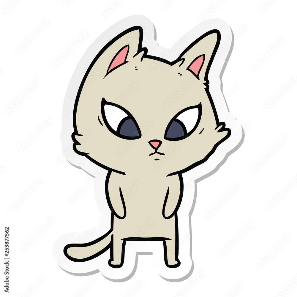 sticker of a confused cartoon cat