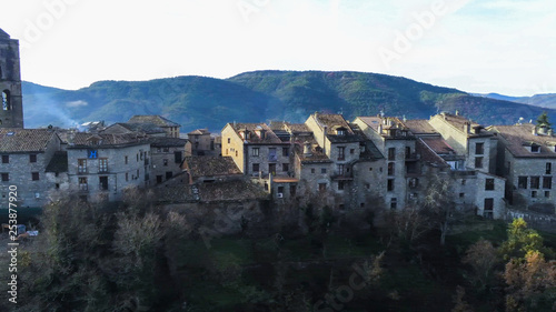 Huesca. Drone in village of Ainsa. Spain. Aerial Photo