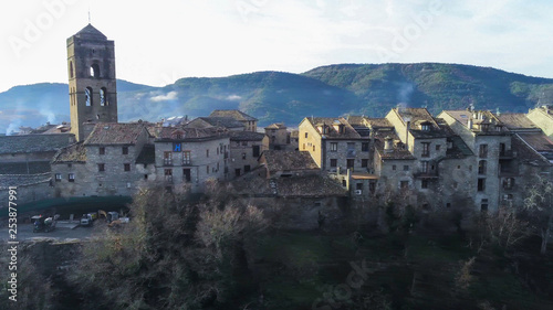 Huesca. Drone in village of Ainsa. Spain. Aerial Photo