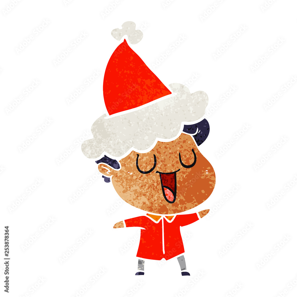 laughing retro cartoon of a man wearing santa hat laughing retro cartoon of a man wearing santa hat