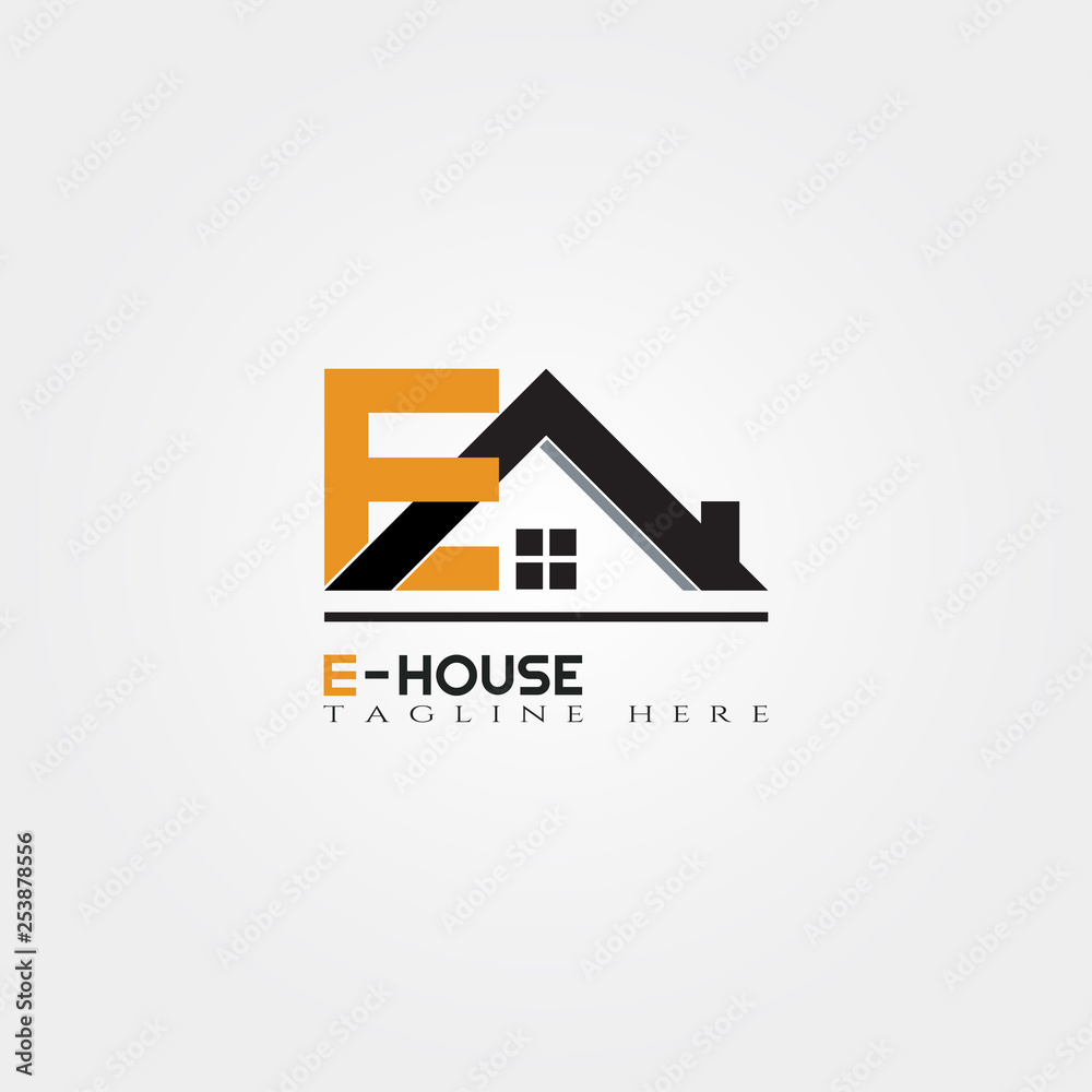 House icon template with E letter, home creative vector logo design ...