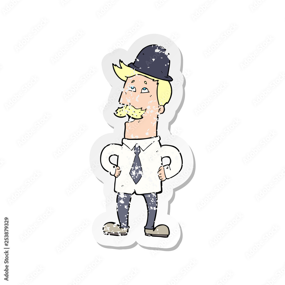 retro distressed sticker of a cartoon man with mustache retro distressed sticker of a cartoon man with mustache