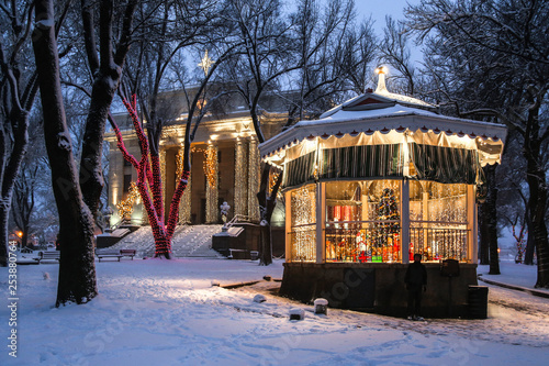 Courthouse and gazebo in the snow photo