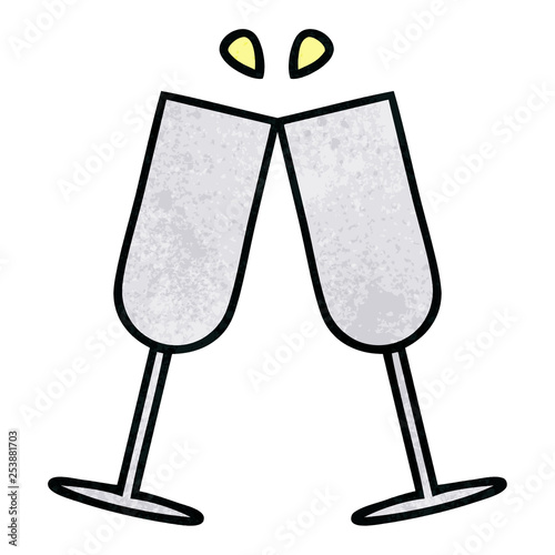 retro grunge texture cartoon clinking champagne flutes