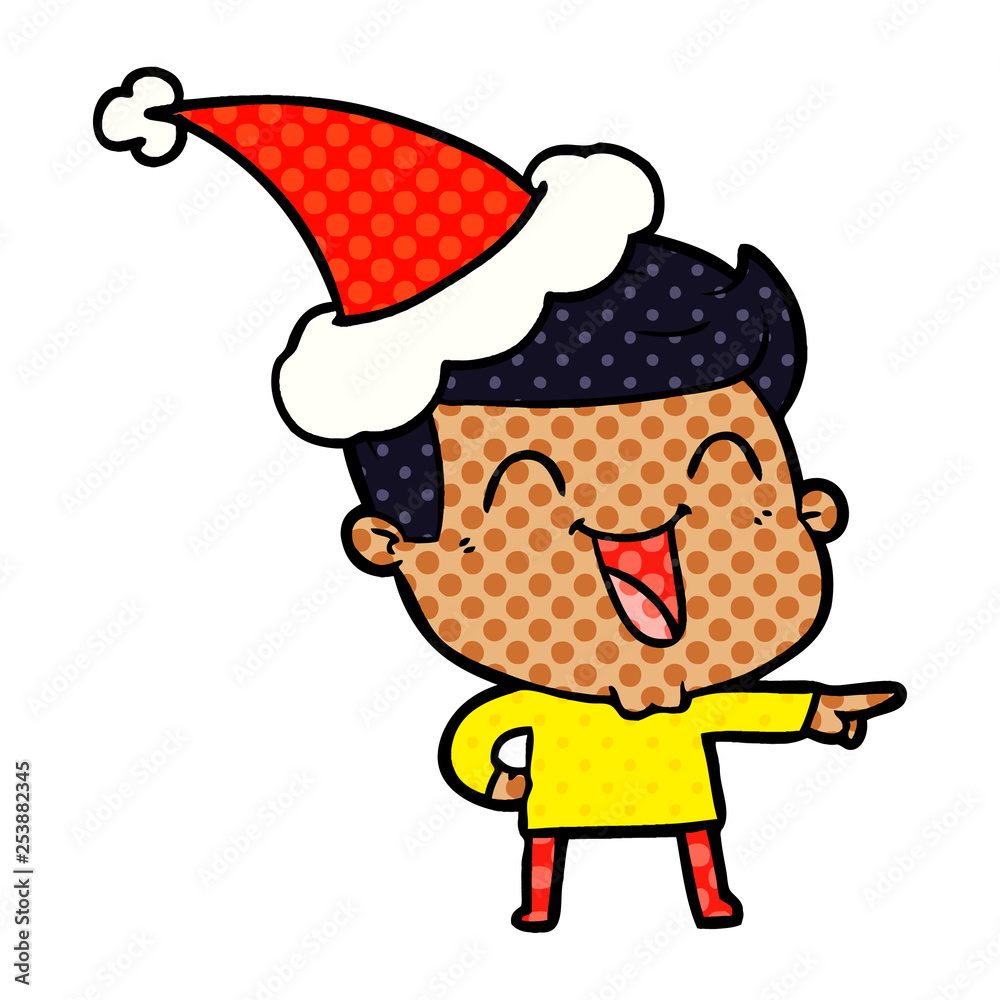 comic book style illustration of a man laughing wearing santa hat comic book style illustration of a man laughing wearing santa hat