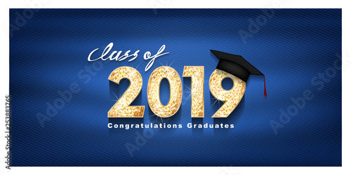 Vector text for graduation gold design, congratulation event, T-shirt, party, high school or college graduate. gold Lettering Class of 2019 for greeting, invitation card	
