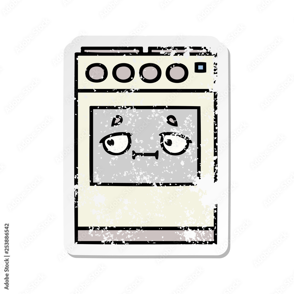 Obraz premium distressed sticker of a cute cartoon kitchen oven