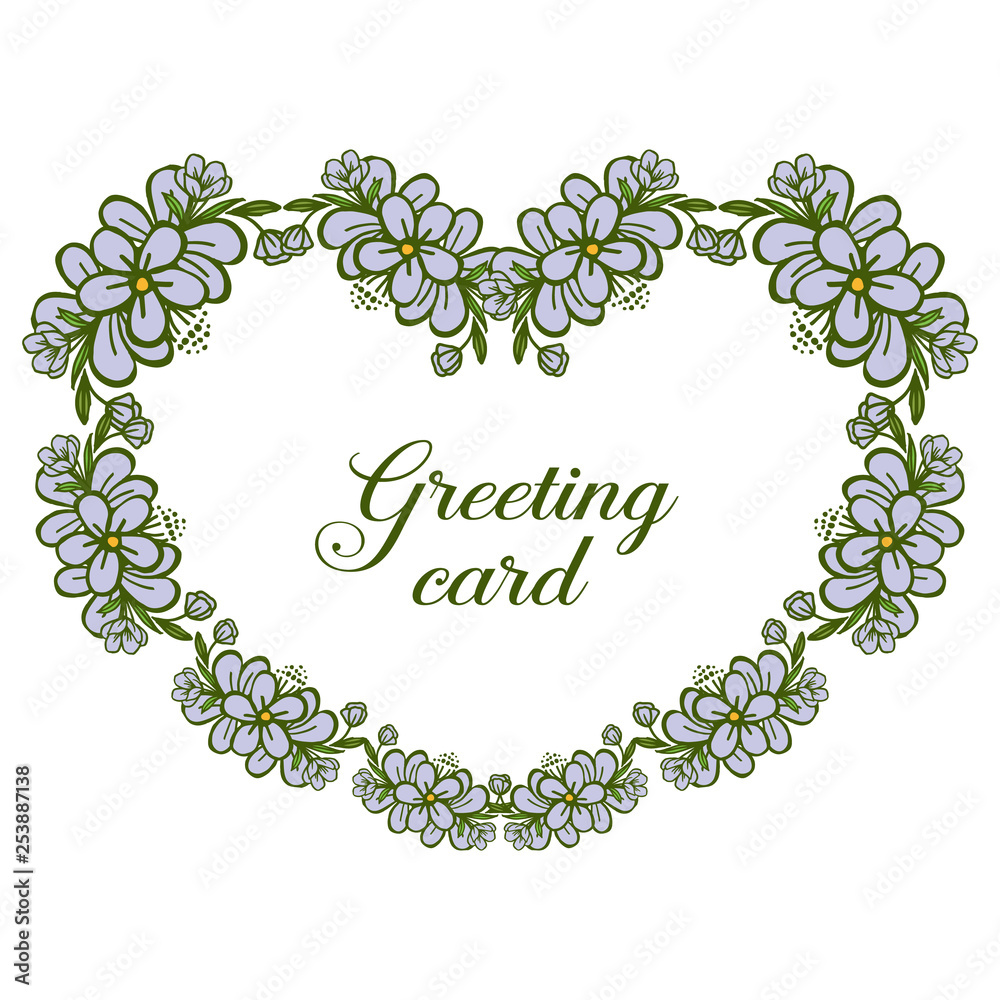 Vector illustration greeting card design with bright purple flower frames blooms