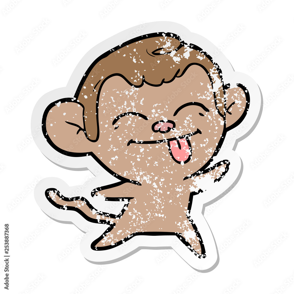 distressed sticker of a funny cartoon monkey distressed sticker of a funny cartoon monkey