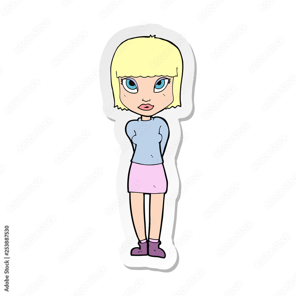 sticker of a cartoon woman standing sticker of a cartoon woman standing