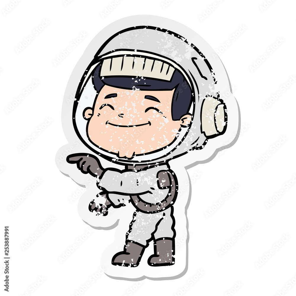 distressed sticker of a happy cartoon astronaut distressed sticker of a happy cartoon astronaut