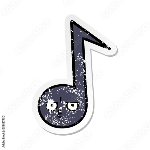 distressed sticker of a cute cartoon musical note