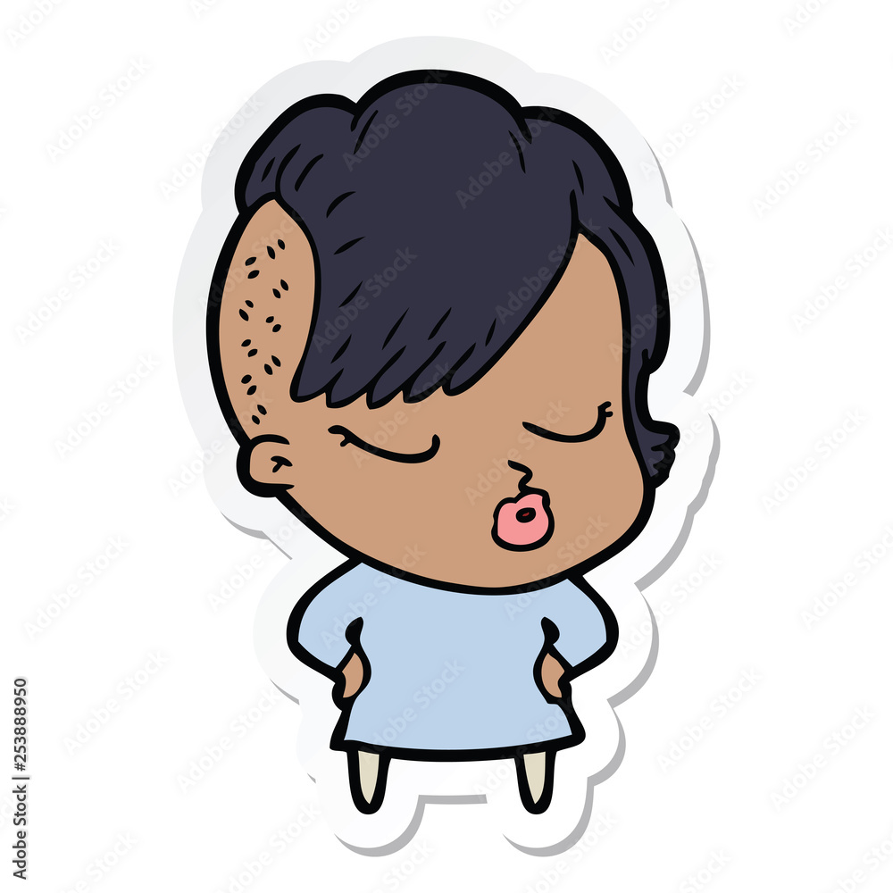 sticker of a cartoon pretty hipster girl sticker of a cartoon pretty hipster girl