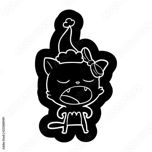 cartoon icon of a cat meowing wearing santa hat
