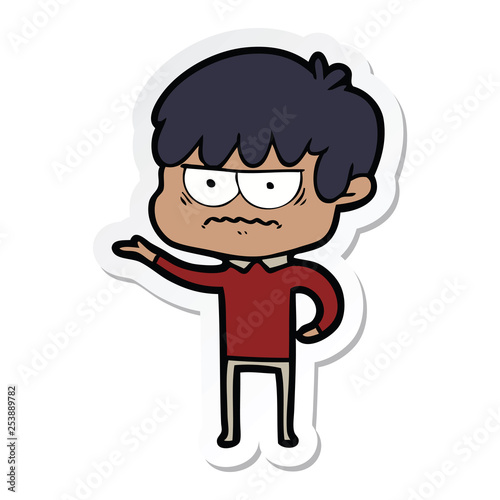sticker of a annoyed cartoon boy