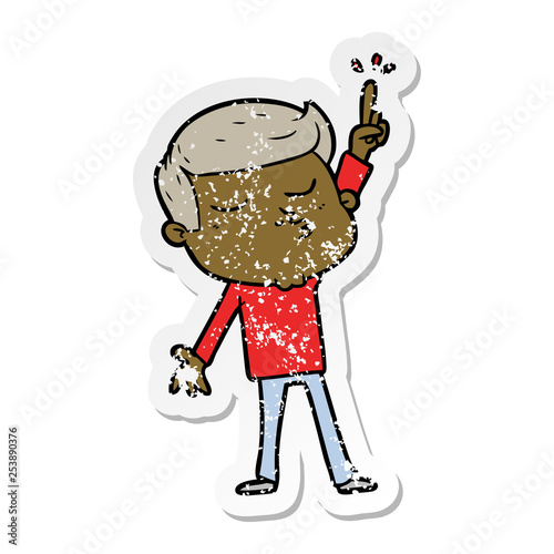 distressed sticker of a cartoon model guy pouting