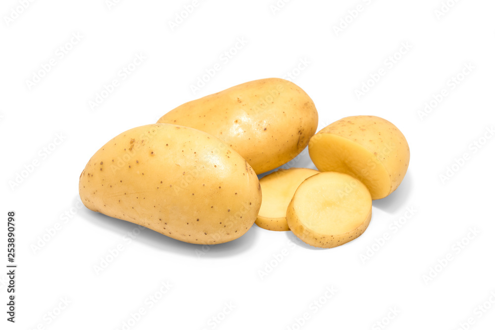 Potato isolated cut raw vegetables on whit background. Potato isolated cut raw vegetables on whit background.