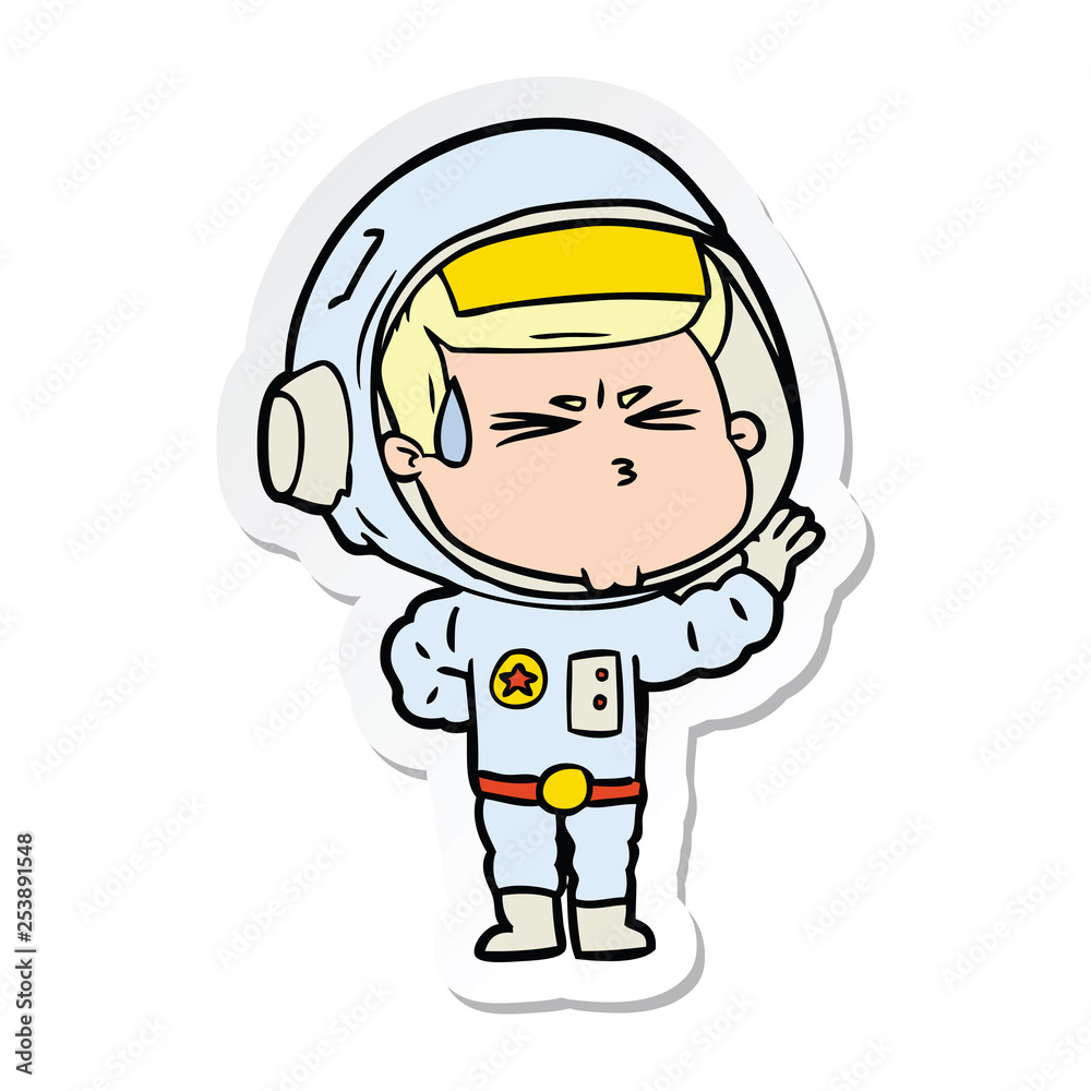 sticker of a cartoon stressed astronaut sticker of a cartoon stressed astronaut