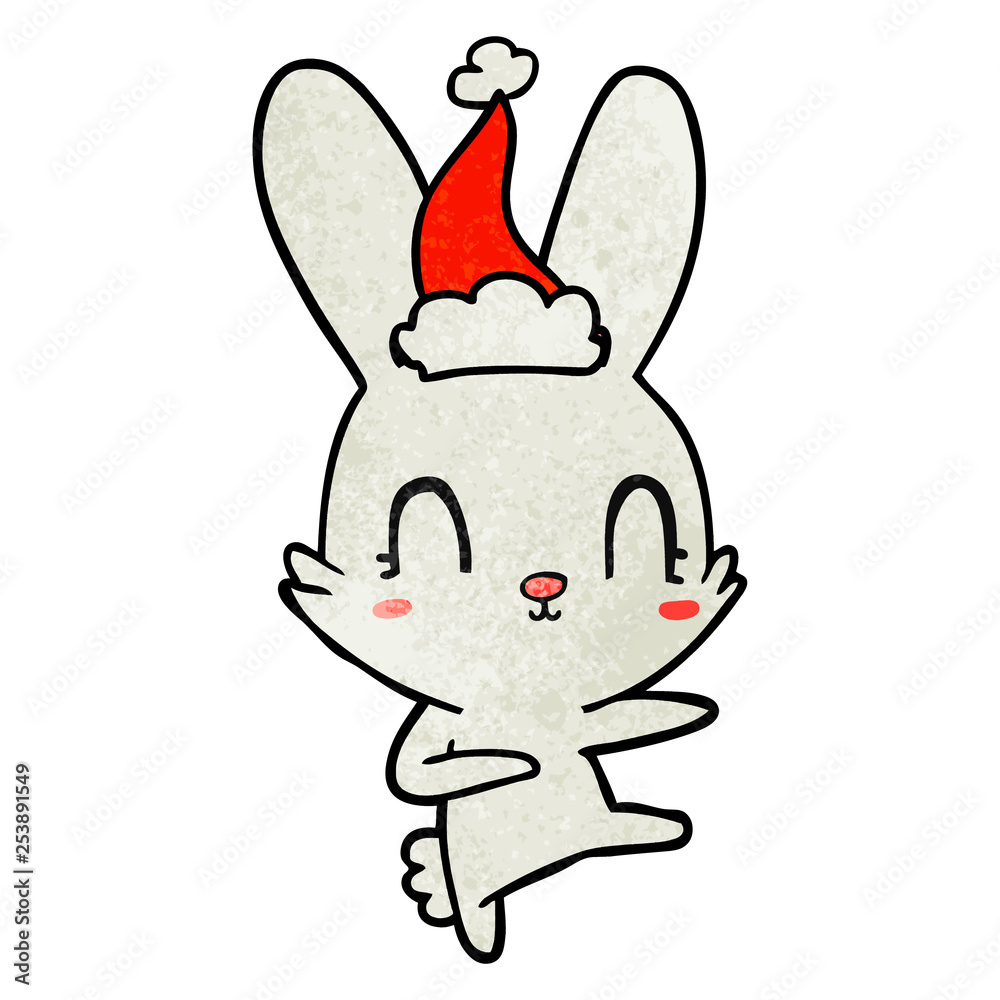 cute textured cartoon of a rabbit dancing wearing santa hat cute textured cartoon of a rabbit dancing wearing santa hat