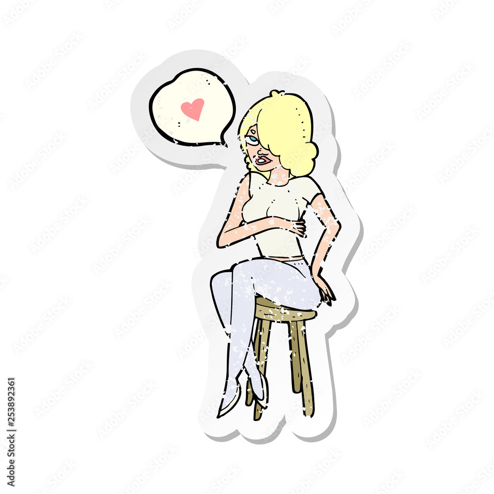 retro distressed sticker of a cartoon woman with love heart retro distressed sticker of a cartoon woman with love heart