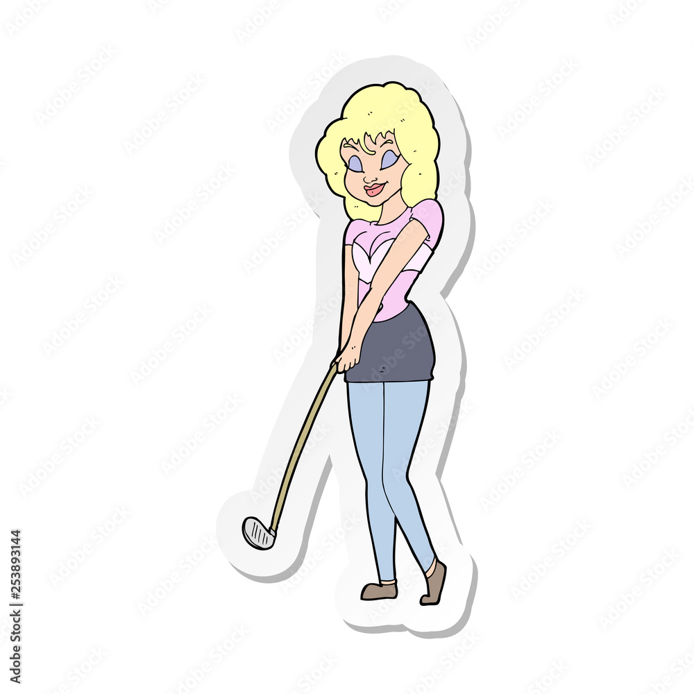 sticker of a cartoon woman playing golf sticker of a cartoon woman playing golf