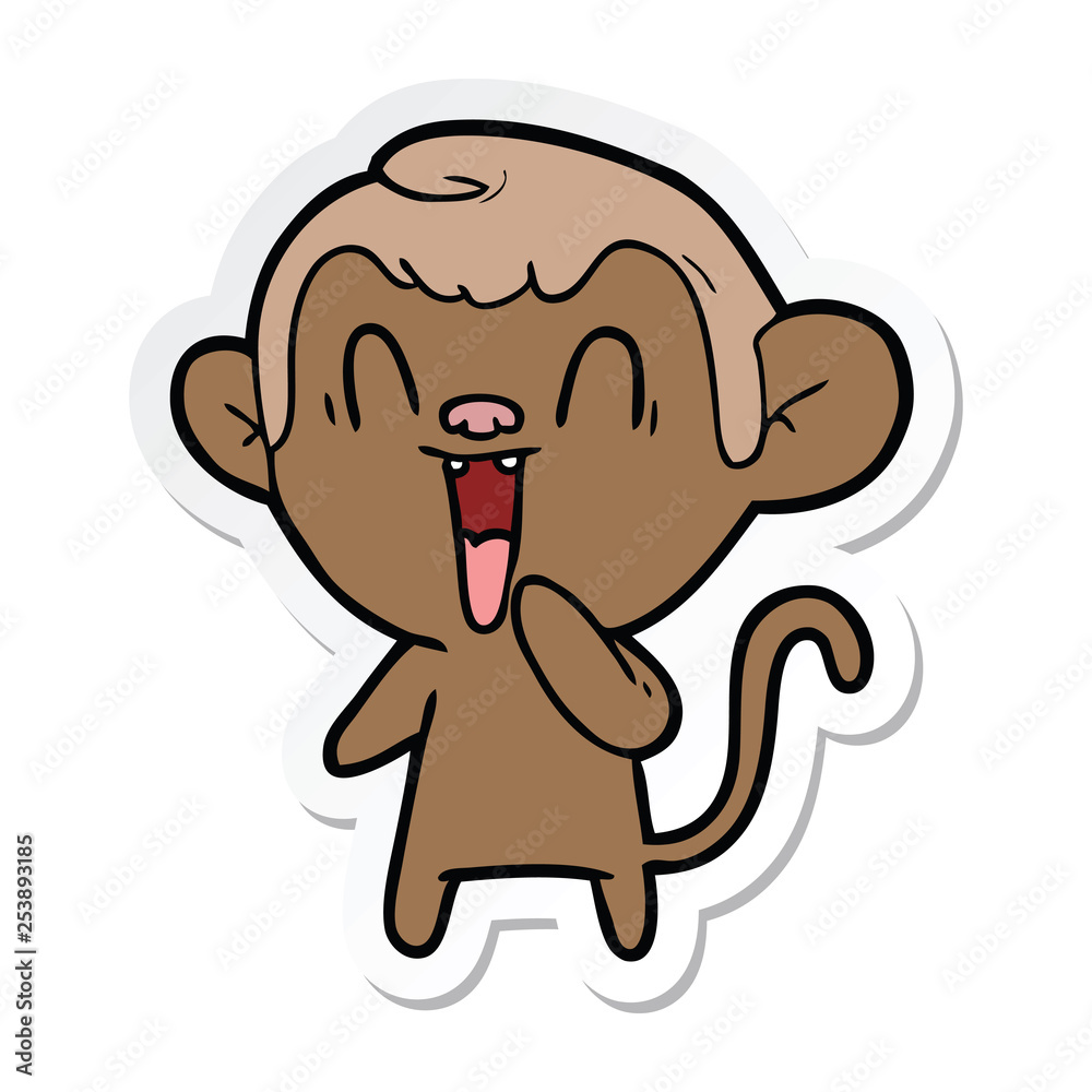 sticker of a cartoon laughing monkey sticker of a cartoon laughing monkey