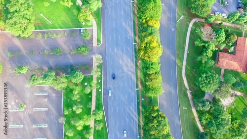Drone / aerial footage of Brasilia (Eixo monumental), Brazil capital's - summer season. photo