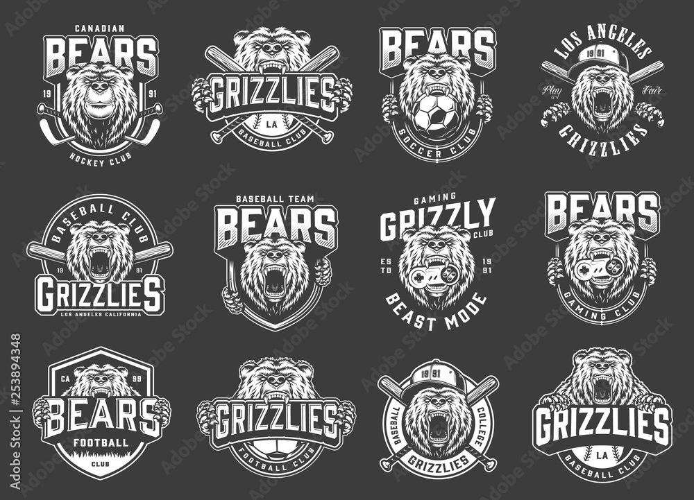 Angry bear sport clubs mascot logos