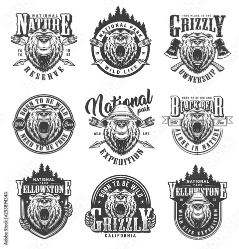 Vintage monochrome national park emblems