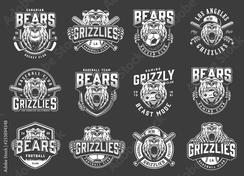 Angry bear sport clubs mascot logos