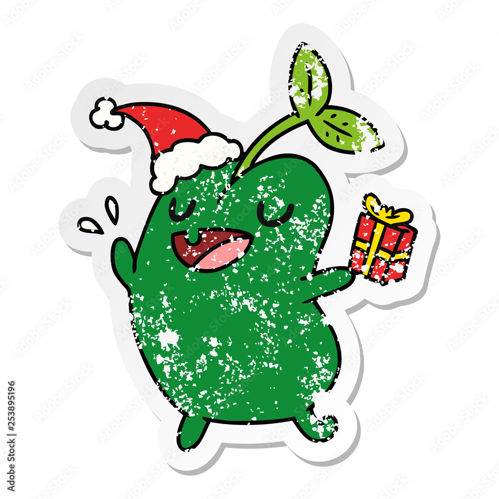 Fototapeta premium christmas distressed sticker cartoon of kawaii seed